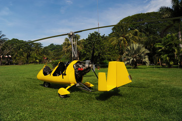 Autogyro parked on the private airfield