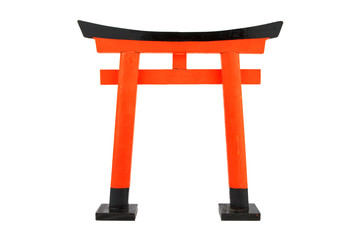 single orange Torii from Japan on white background, isolated