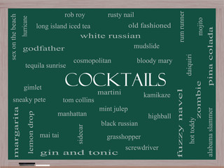 Cocktails Word Cloud Concept on a Blackboard