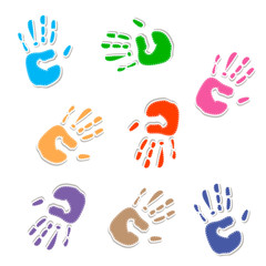 Set of colorful hand prints isolated on white background