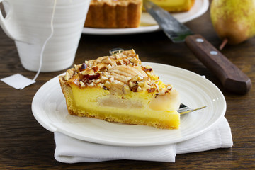 Pear pie with nuts and mascarpone.