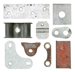 Various metal piece isolated on white background