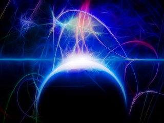 Planet with nebulous filaments