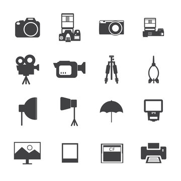 Black and White Camera and accessory icons.Vector EPS10