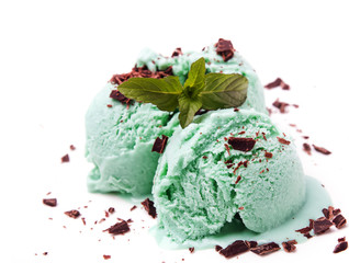 Mint ice cream isolated on white background