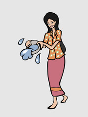 Thai woman watering in Songkrant 1