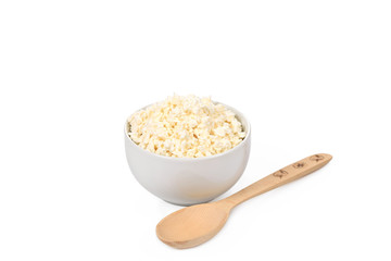 White cottage cheese in a bowl.