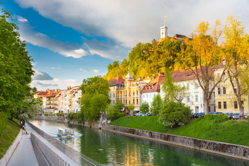 Medieval houses of Ljubljana, Slovenia, Europe.