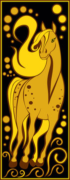 stylized Chinese horoscope black and gold - horse