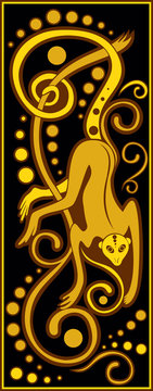 stylized Chinese horoscope black and gold - monkey