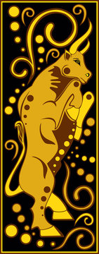 stylized Chinese horoscope black and gold - ox