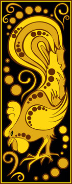 stylized Chinese horoscope black and gold - rooster