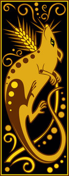 stylized Chinese horoscope black and gold - rat