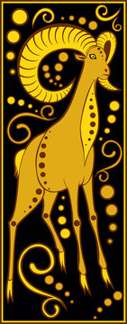 stylized Chinese horoscope black and gold - ram
