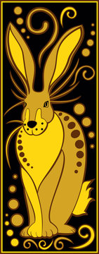 stylized Chinese horoscope black and gold - rabbit