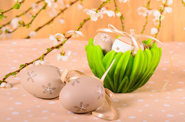 Easter eggs in a decorative bowl