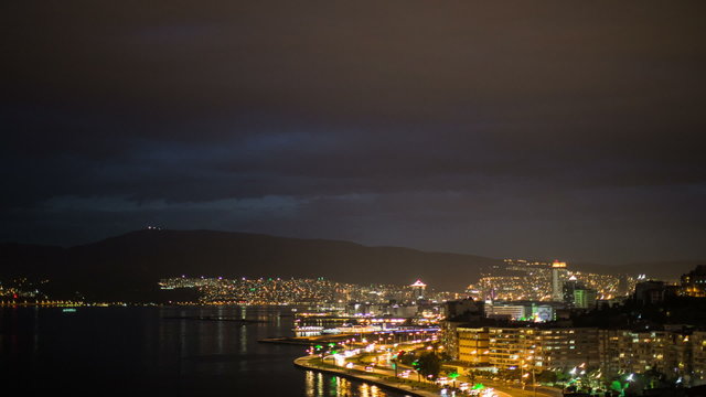 City aerial view and cloud timelapse, dolly shot