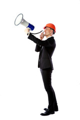 businessman shouting with megaphone 
