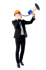 businessman shouting with megaphone