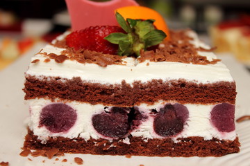 Blackforest, chocolate cake with cherries in it.