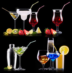 different alcohol drinks set