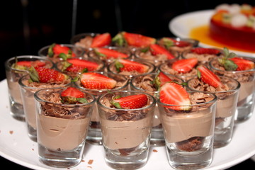 Chocolate mousse with strawberry on the top