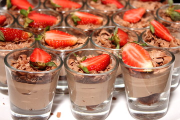 Chocolate mousse with strawberry on the top