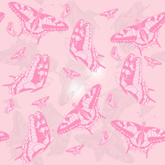 Pink seamless pattern with butterflies