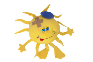 soft toy sun with plaster isolated on white background