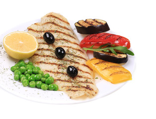 Grilled fish fillet with vegetables.