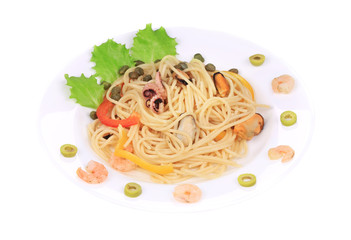 Sea salad with spaghetti.