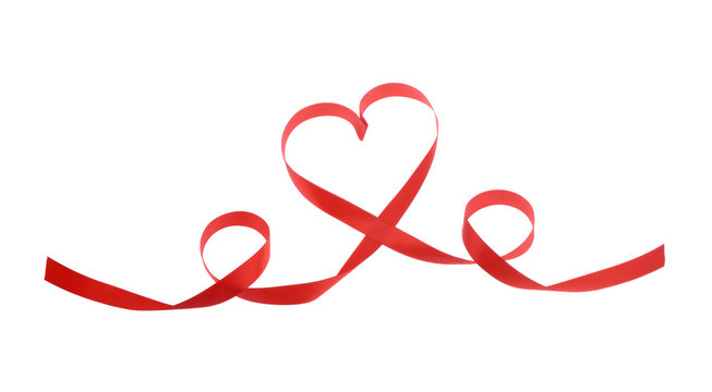 red heart ribbon isolated on white background