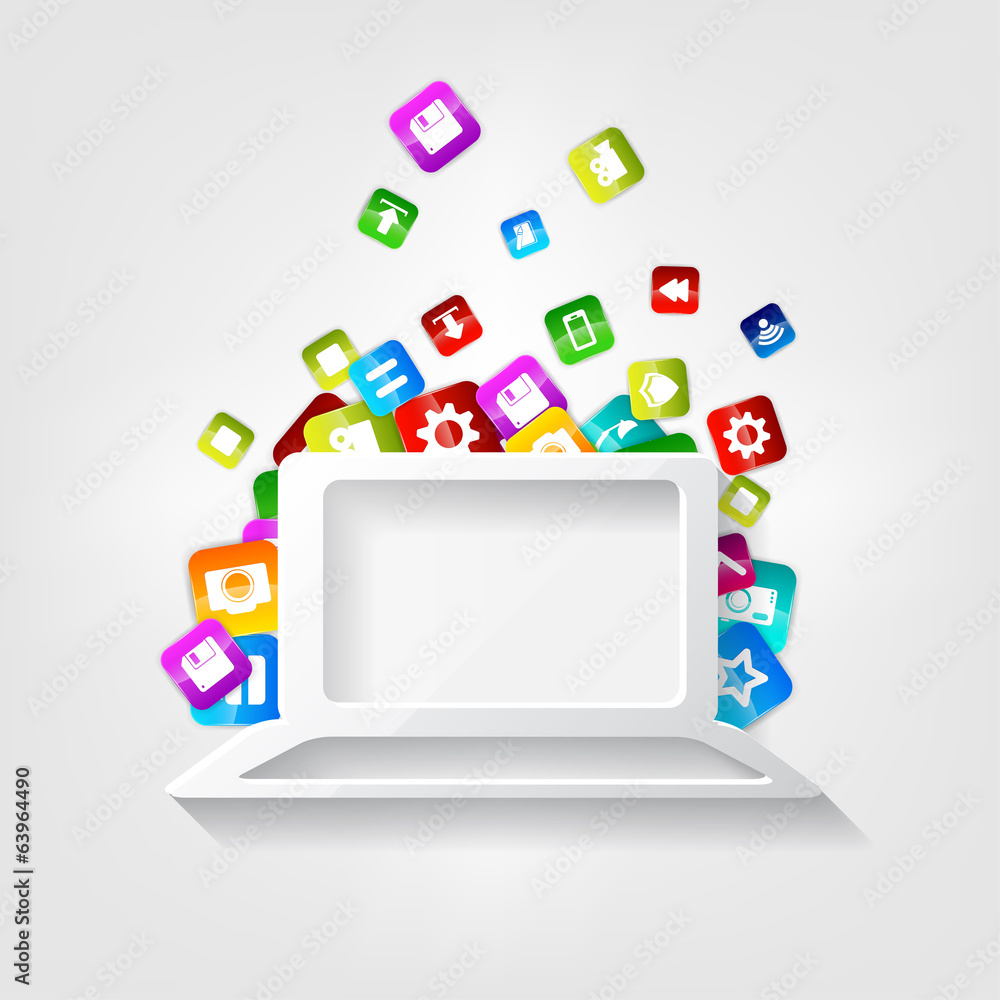 Aufkleber notebook icon. laptop symbol.application button.