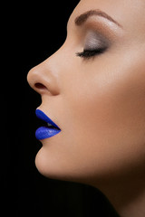 Make up of beautiful woman. Blue lips