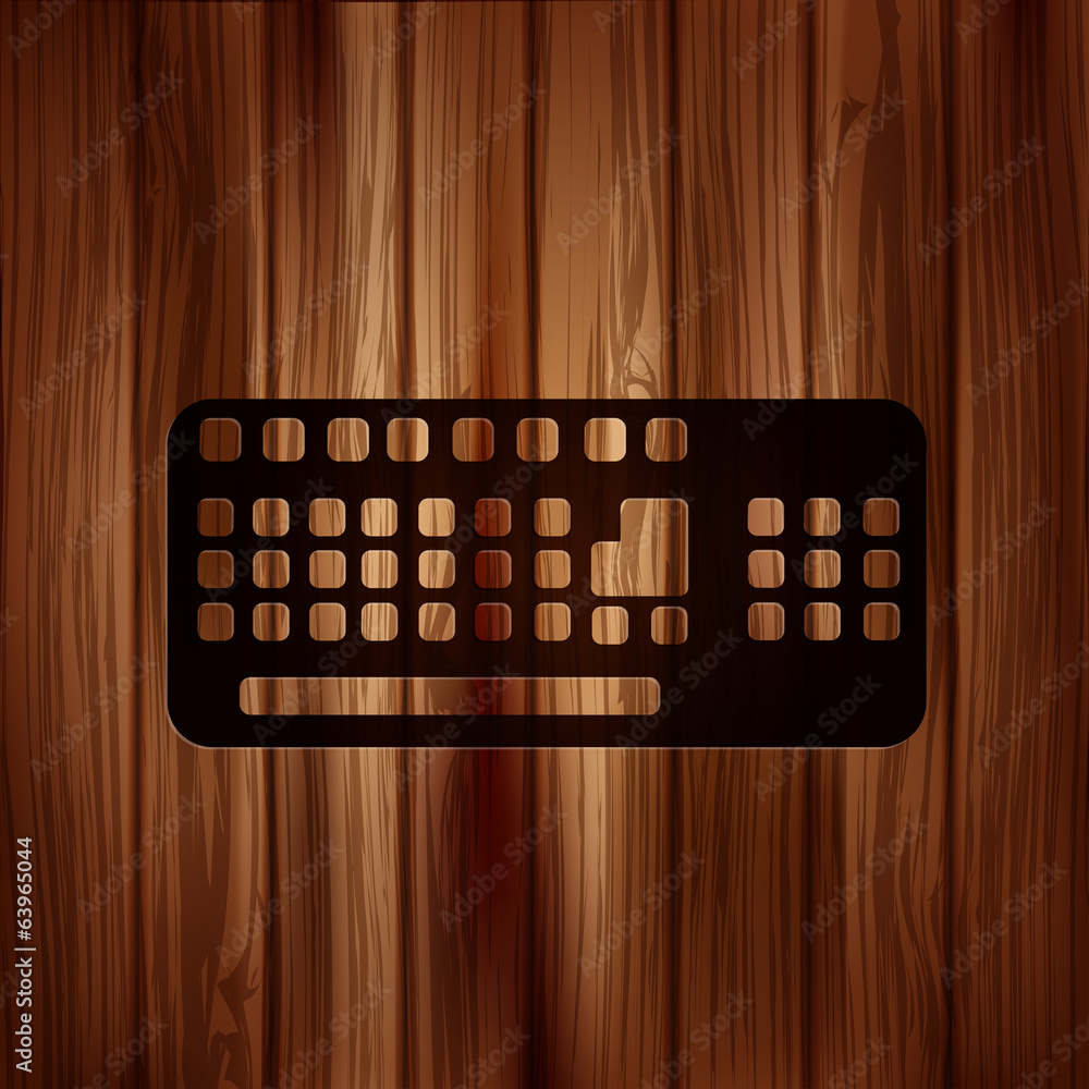 Poster computer keyboard web icon. wooden texture.