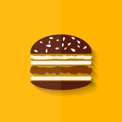 Hamburger icon. Cheeseburger symbol. Flat design.