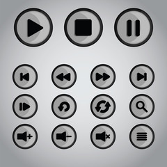 Glossy grey player buttons bar