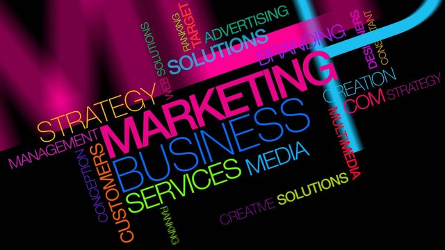 Marketing text colors words tag cloud animation