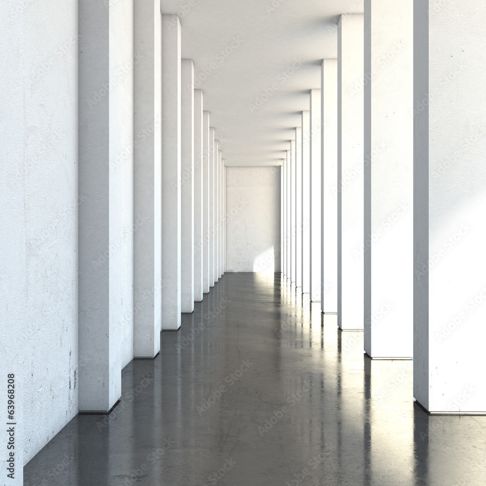 Poster empty long corridor with large columns