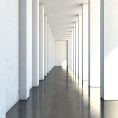 empty long corridor with large columns