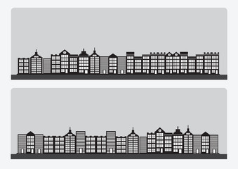 Town cities silhouette icon set