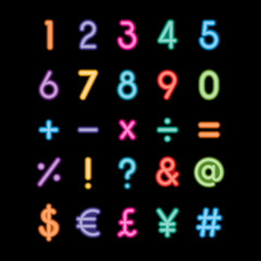 neon numbers and symbols