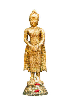 Statue of buddha and garland at thai temple ,Bangkok ,Thailand
