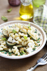 Pasta with courgette, feta and mint