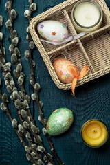 Easter composition with eggs and branches of a willow