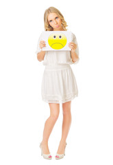 Young girl with sad banner