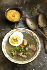 Vegetable soup with beef and eggs