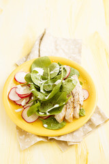 Spring salad with turkey, baby spinach and eggs