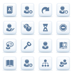 Users blue icons on white buttons.