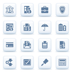 Fototapeta na wymiar Banking blue icons on white buttons.
